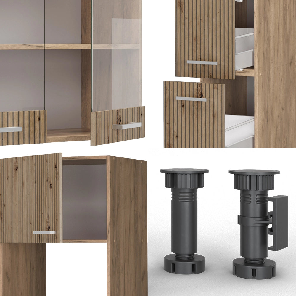 Vicco Cucina componibile Rovere artigianale/rovere Goldkraft 350 cm con armadio alto, PL Antracite