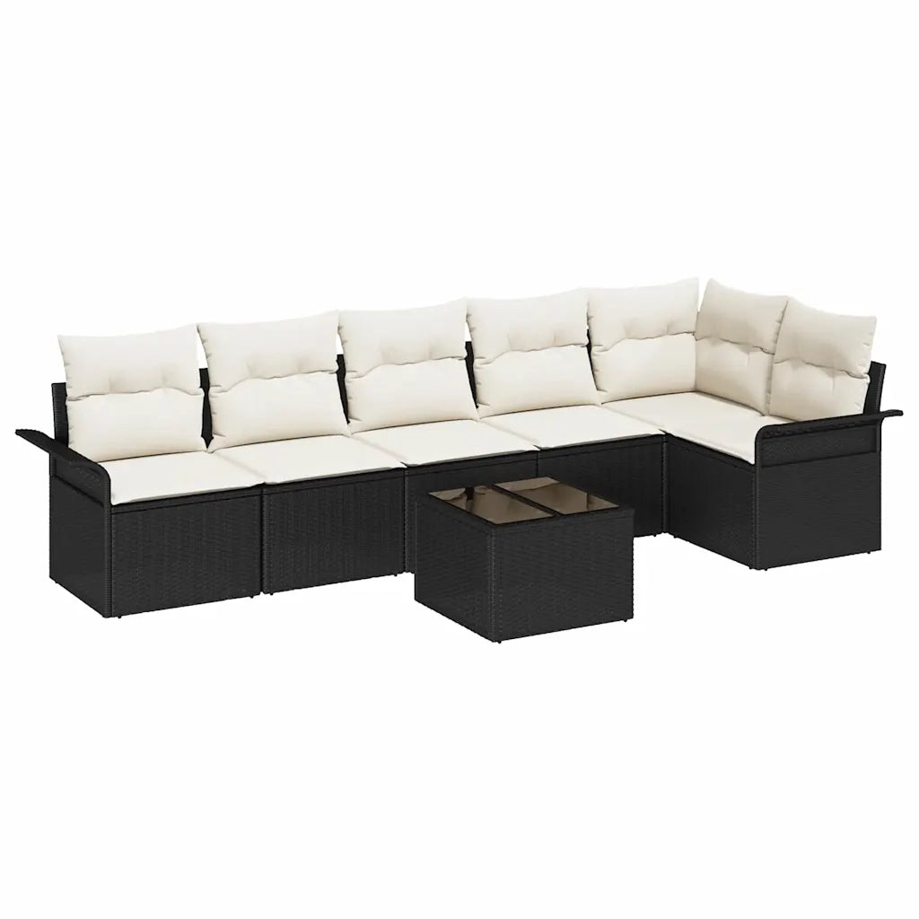 Set Divano da Giardino con cuscino 7 pcs Nero polyrattan 3345387