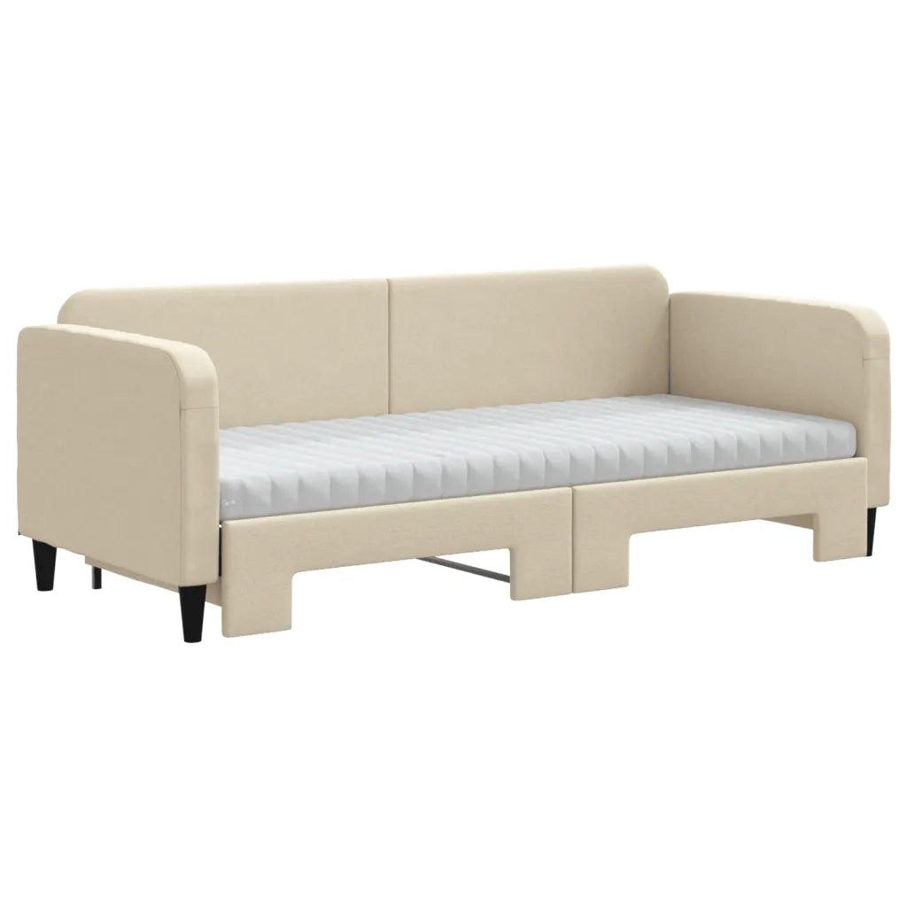 Divano Letto Estraibile con Materassi Crema 80x200 cm Tessuto