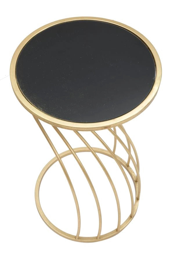 Porta Telefono Flush Ø35x60 cm in Ferro MDF e Specchio Nero e Oro