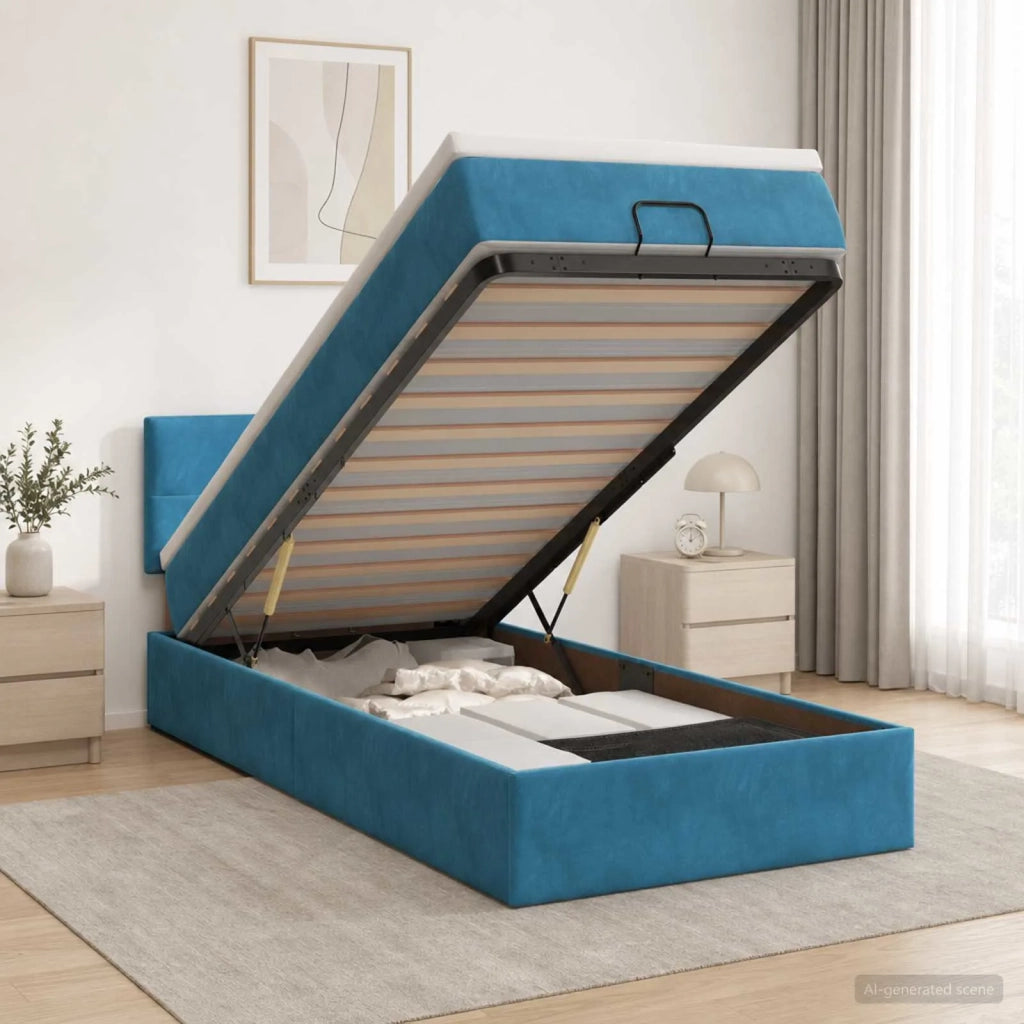 Letto ottomano con materasso Blu Scuro 100 x 200 cm Velluto 3456541