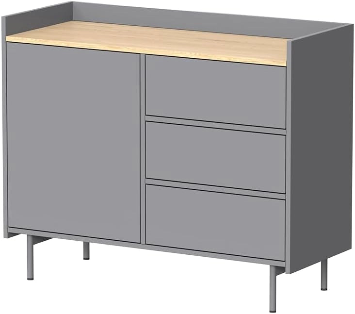 Cassettiera per camera da letto Velina, Grigio, 100 x 82 cm con 3 cassetti e 1 anta, per riporre abiti e oggetti di uso quotidiano