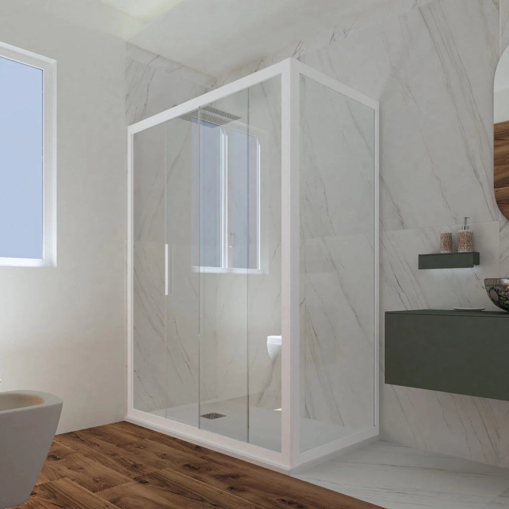 Box doccia scorrevole 80x110 CM H 200 Vetro Trasparente Profilo Bianco Matt mod. Deco Duo