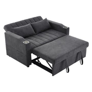 Divano Letto 2 Posti con Schienale Regolabile 3 Posizioni; Portabicchieri; Tasche; 2 Cuscini in Cotone Lino Grigio