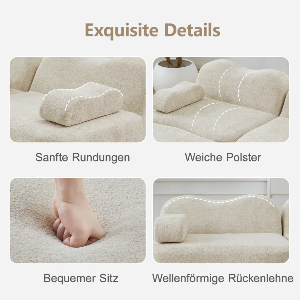 Divano angolare modulare 3 posti con pouf 288x167x70 cm in velluto beige