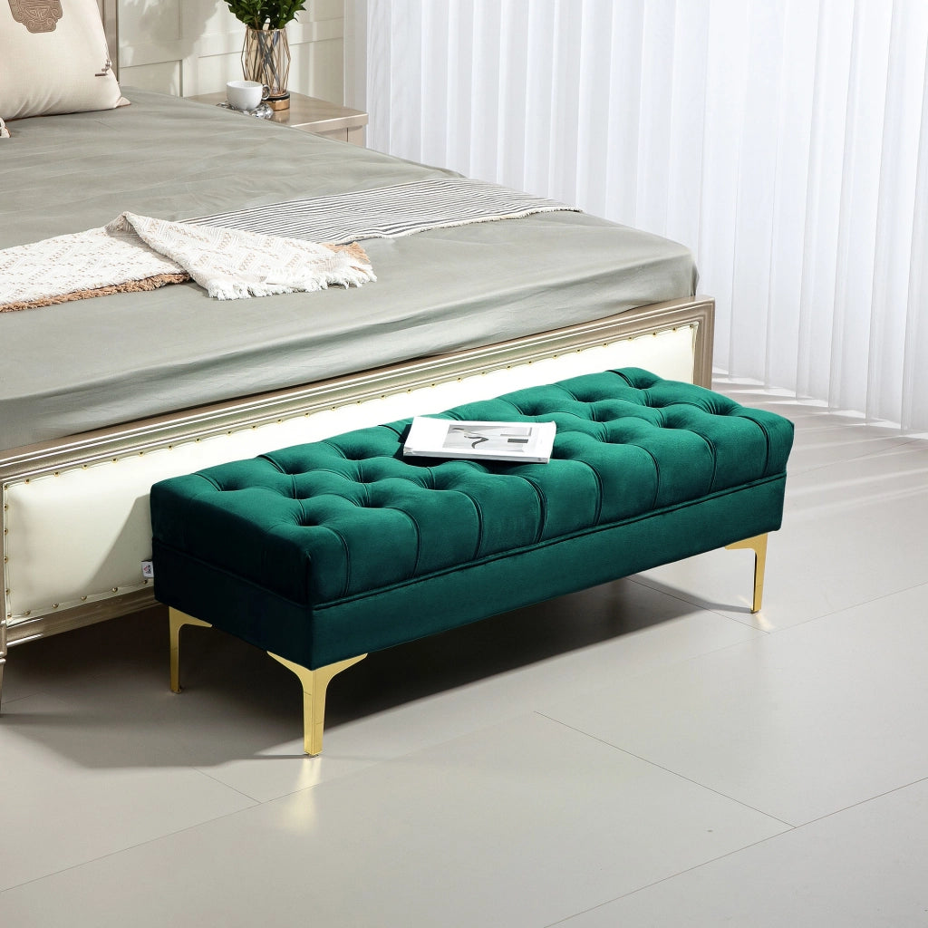 Panca Fondo Letto Imbottita in Tessuto Velluto ¨C Zephmum ¨C Verde Scuro 118x45x42 cm