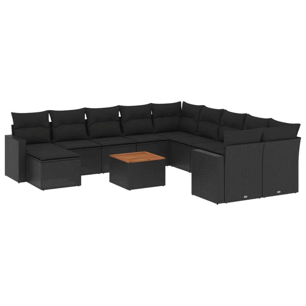 Set Divani da Giardino 12 pz con Cuscini Nero in Polyrattan 3256748