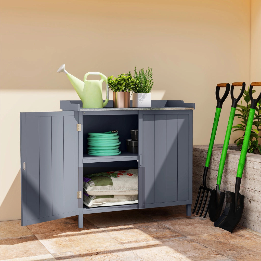 Armadietto da Giardino in Legno con 2 Ripiani ¨C Zephmum ¨C Grigio 98x48x95.5 cm