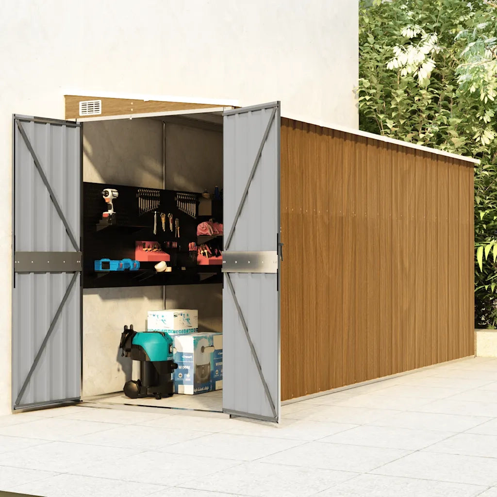 Capanno Giardino a Parete Marrone 118x382x178cm Acciaio Zincato
