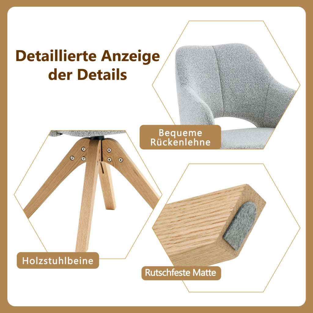 SEDIA Girevole Set da 2 pezzi Tessuto Grigio Chiaro Strutturato Legno Massello