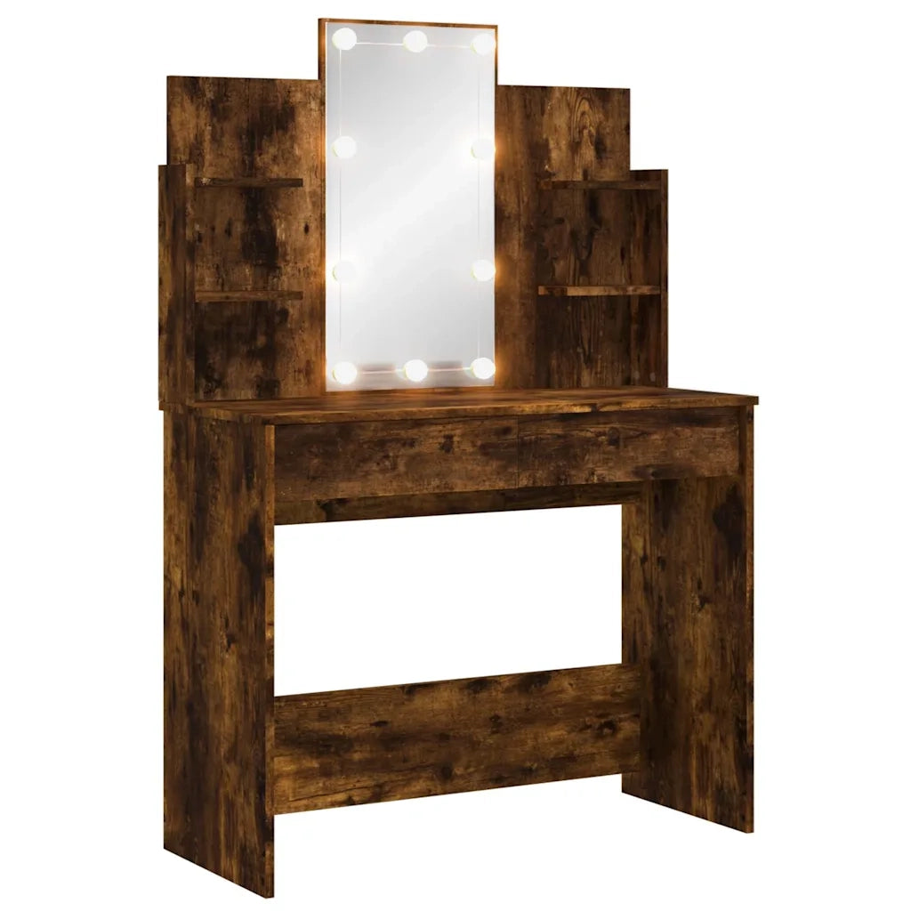 Toeletta | Tavolo da Trucco con Luci LED Rovere Fumo 96x40x142 cm