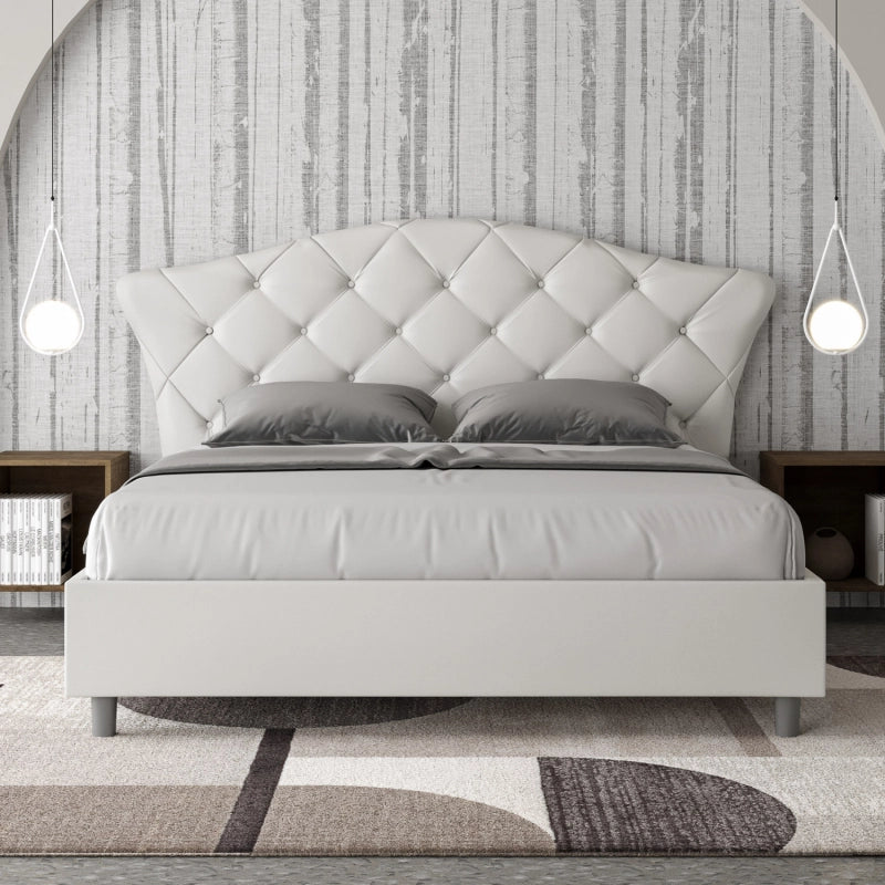 Letto imbottito Matrimoniale 160x210 cm Langre - Bianco,Similpelle,Con rete
