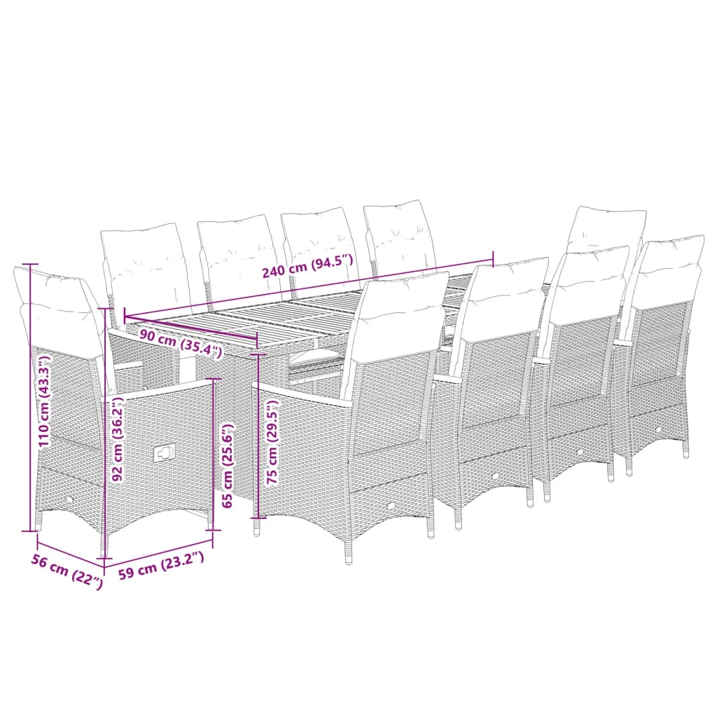 Set da Bistrò da Giardino 11 pz con Cuscini Nero in Polyrattan 3277251