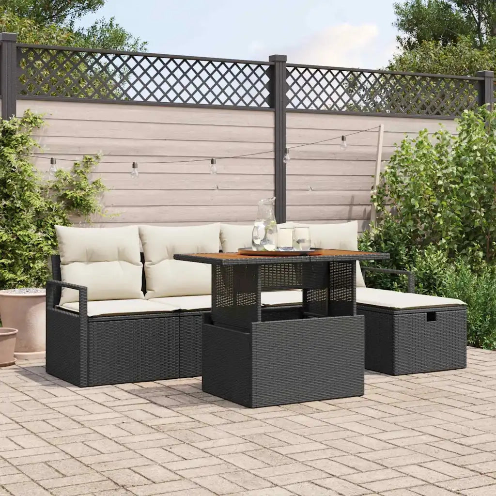 Set Divano da Giardino con cuscino 6 pcs Nero polyrattan