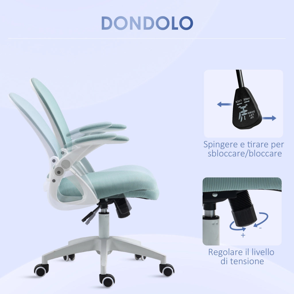 Sedia da Ufficio Ergonomica con Schienale a Rete e Altezza Regolabile, 65.5x61.5x88-97.5cm, Azzurro