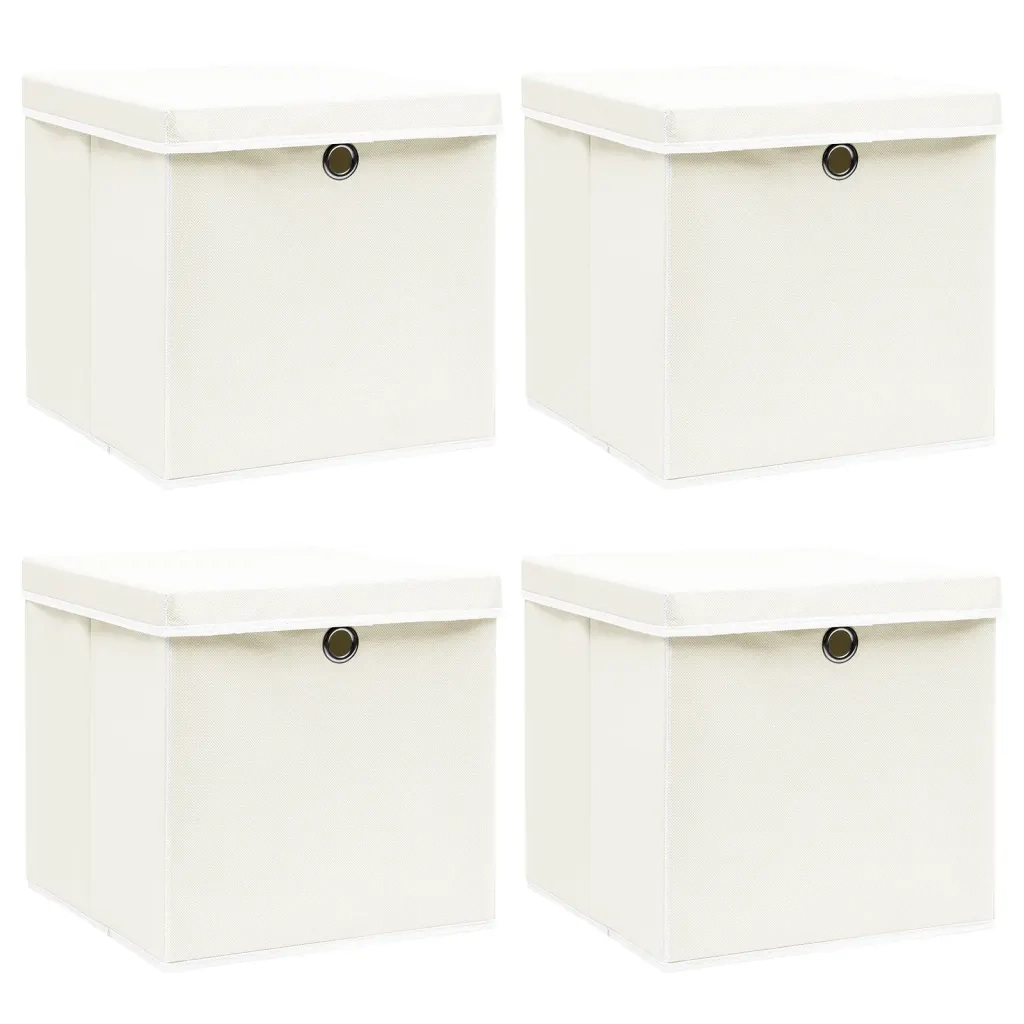 Scatole con Coperchi 4 pz Bianche 32x32x32 cm in Tessuto cod mxl 42952
