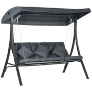 DONDOLO DA GIARDINO 3 POSTI CON TETTUCCIO REGOLABILE, IN ACCIAIO E POLIESTERE, 202X115X168 CM, GRIGIO SCURO