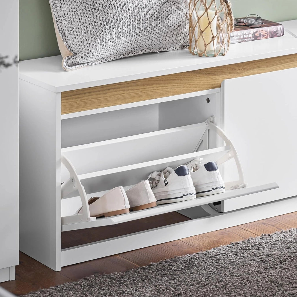Cassapanca Contenitore da Interno Panca Scarpiera da Ingresso con Contenitore e Seduta - Adatta a Ingressi, Soggiorni e Camere, Bianco, 104x30x47 cm, Testata per 240 kg, FSR171-W
