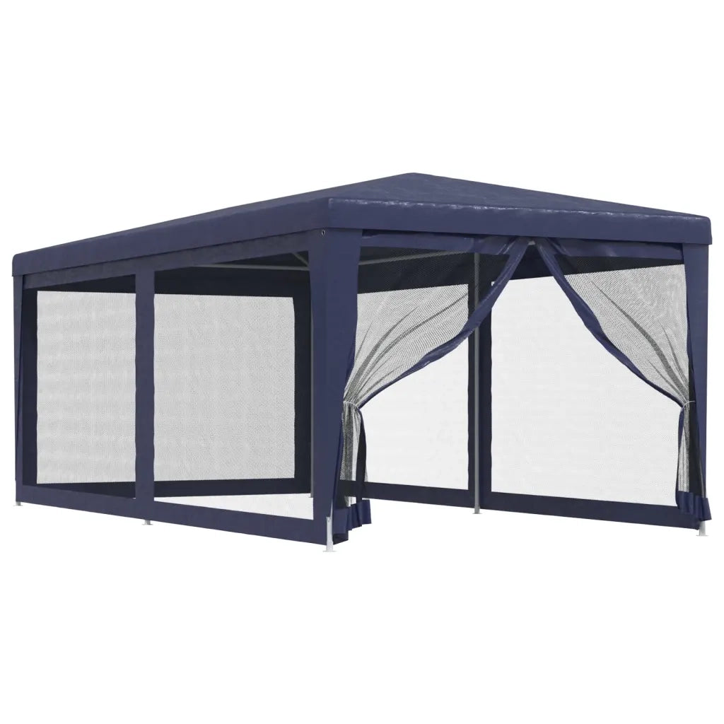 Tenda per Feste con 6 Pareti Laterali in Rete-Tenda Gazebo Blu 3x6 m HDPE