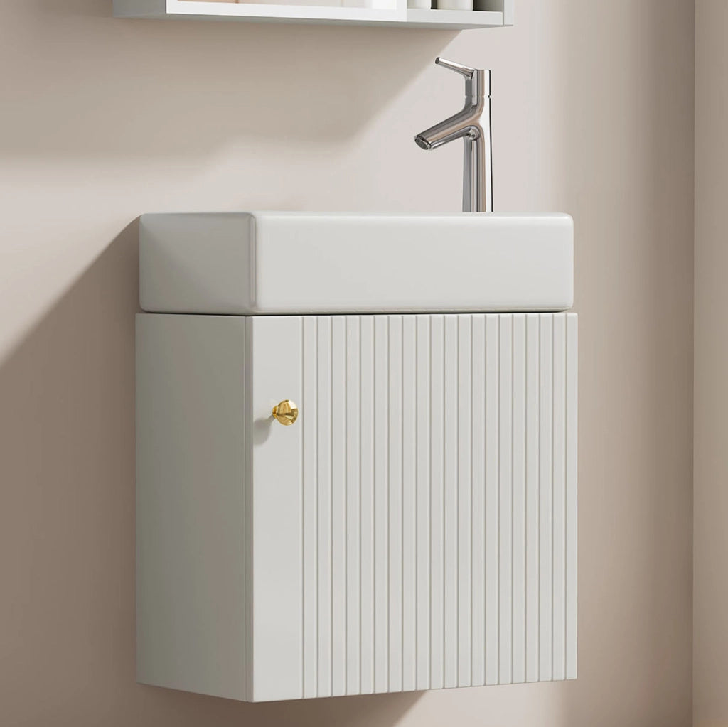 Mobile bagno con lavabo in ceramica 46 cm; bianco; in MDF; per piccoli spazi