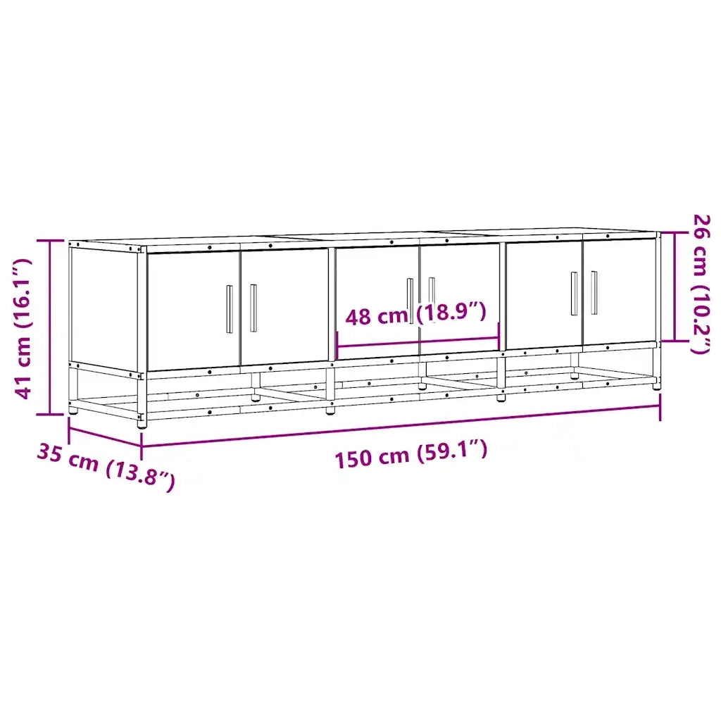 Mobile Porta TV Nero 150x35x41 cm in Truciolato e Metallo 848859