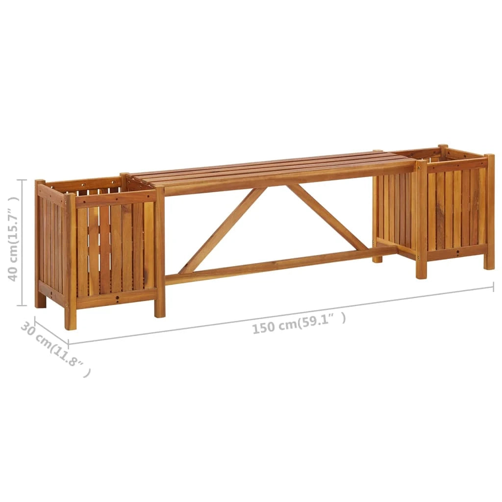 Panca da giardino mobili da esterno per patio terrazza con 2 fioriere 150x30x40 cm legno di acacia 02_0011341