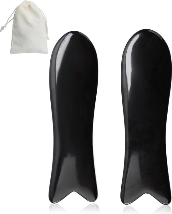 Set di massaggiaggio Gua Sha a forma di pesce - 2 pezzi - Strumento di massaggiatura naturale per viso e corpo - Kit di massaggiamento rilassante.