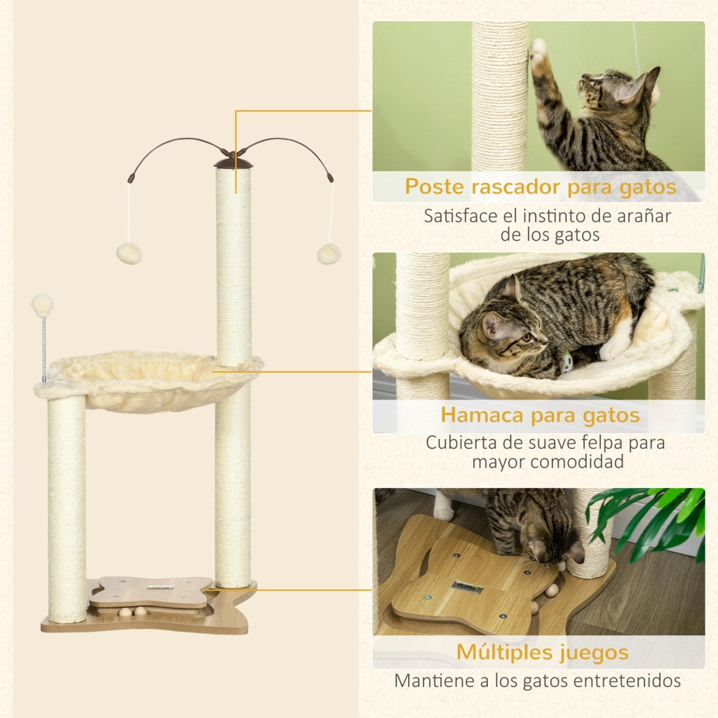 Albero tiragraffi per gatti con amaca e pali in sisal ¨C zephmum ¨C 53.5x53.5x90 cm beige