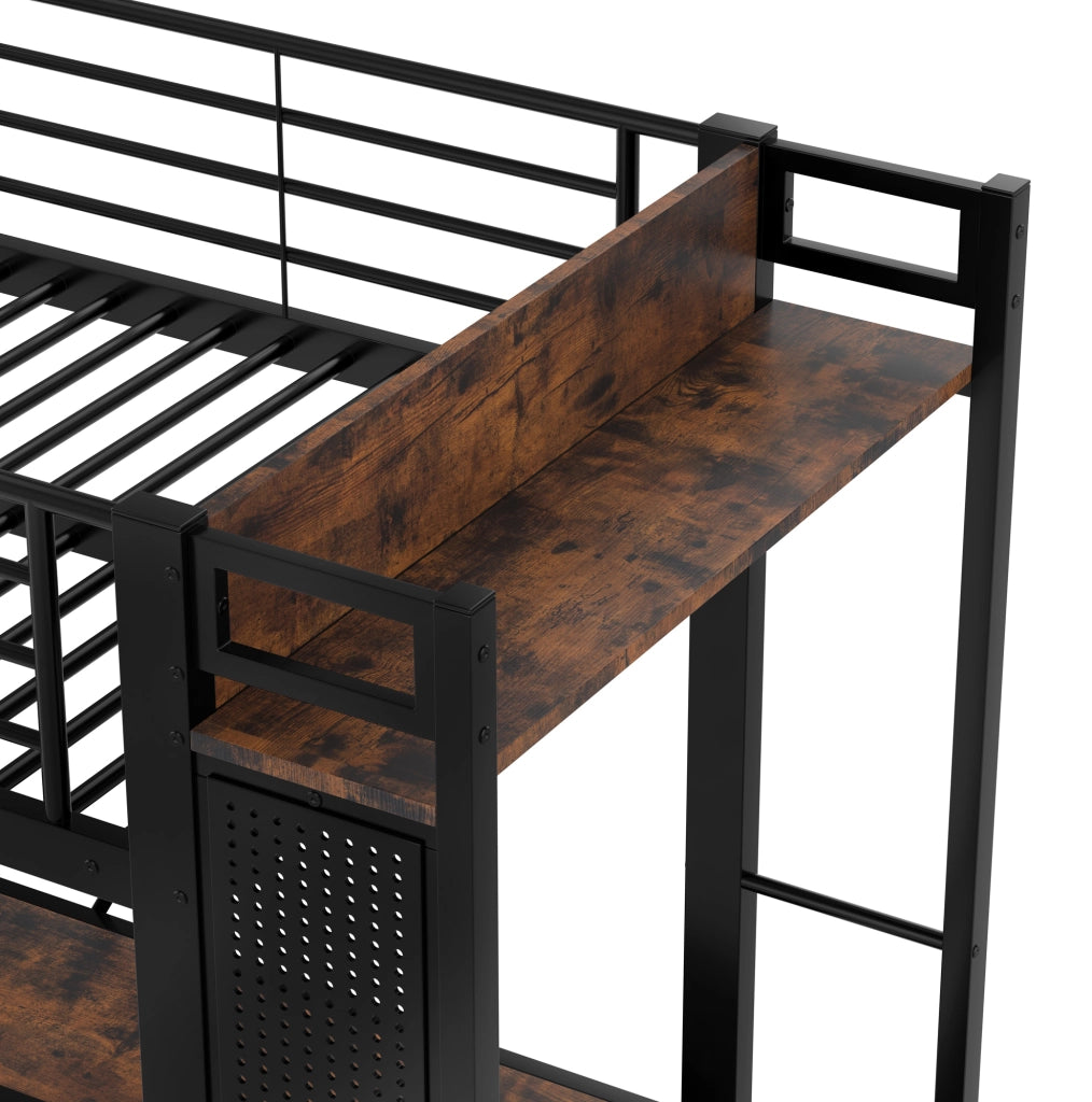 Hochbett 90x200 cm con scrivania, cassetti e illuminazione LED