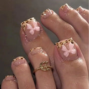 Nail Art Kit 24 pezzi - Adesivi leopard - Naghelle quadrate corte - Adesivi top francesi - Disegno 3D rosso striato - Incluso strumento per levigare le unghie e adesivo per gel - Falsi unghie