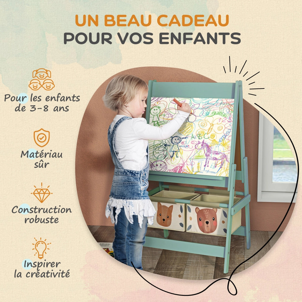 Tavolo da disegno per bambini con rullo di carta e cestini ¨C zephmum ¨C 54x46.5x93 cm verde