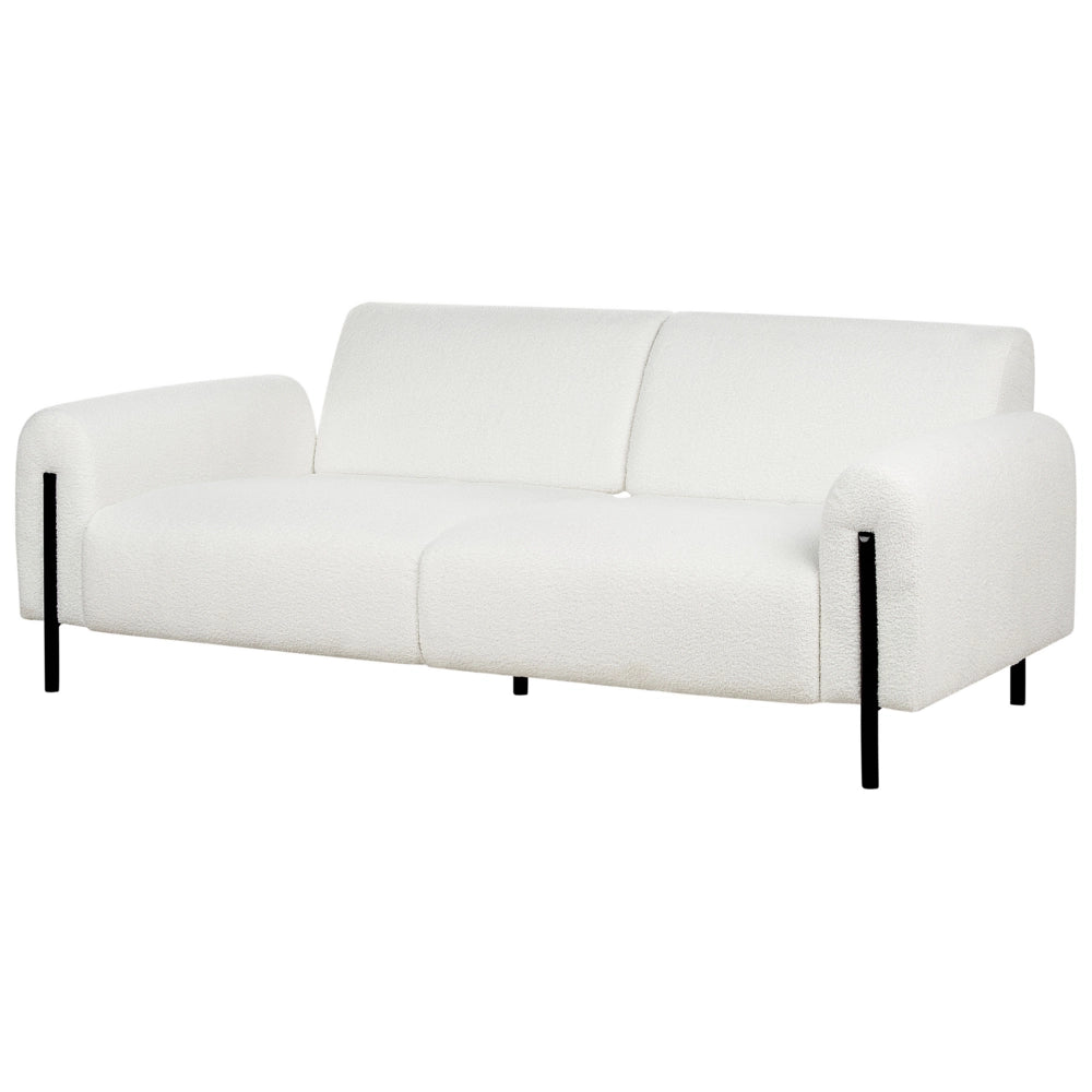 Divano 3 posti rivestito in tessuto bouclè bianco schienale regolabile stile moderno