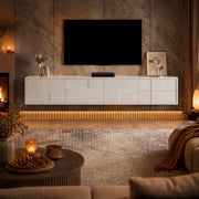 Mobile TV bianco 170 cm con 3 ante e 2 cassetti, sospeso o da terra