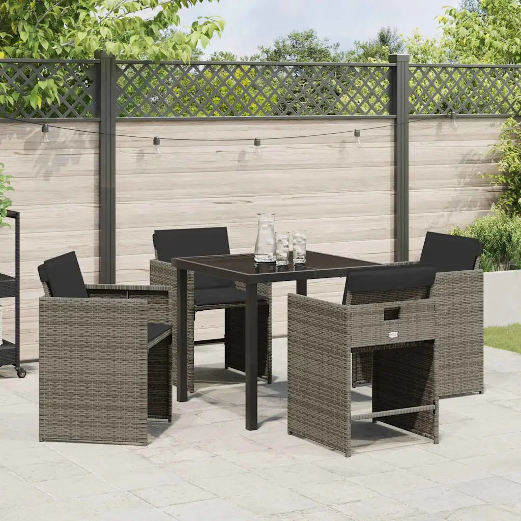 Set da Pranzo per Giardino 5 pcs Grigio polyrattan