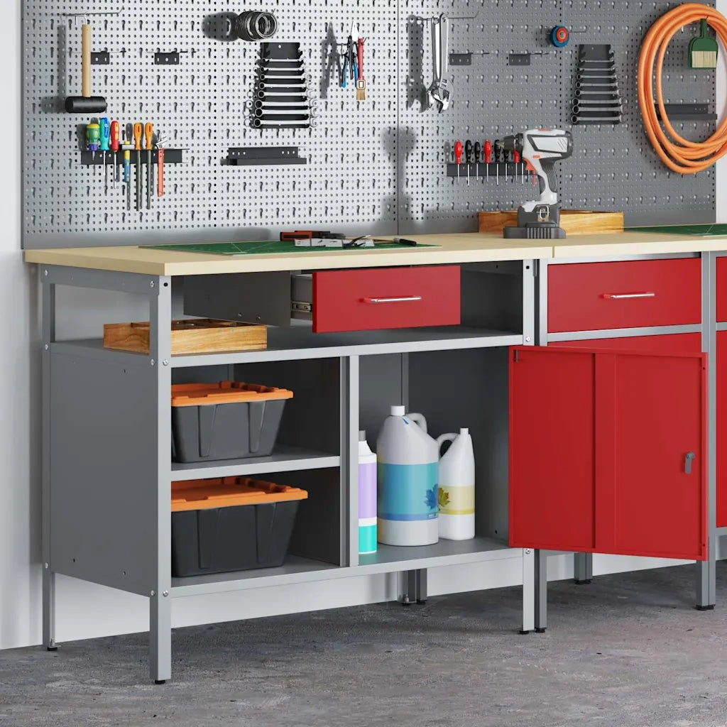 Banco da lavoro con cassetto Rosso e Grigio 100 x 55 x 85 cm 4103459