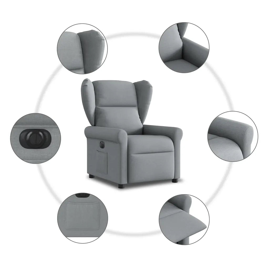 Poltrona | Sedia Relax Elettrica Reclinabile Grigio Chiaro in Tessuto