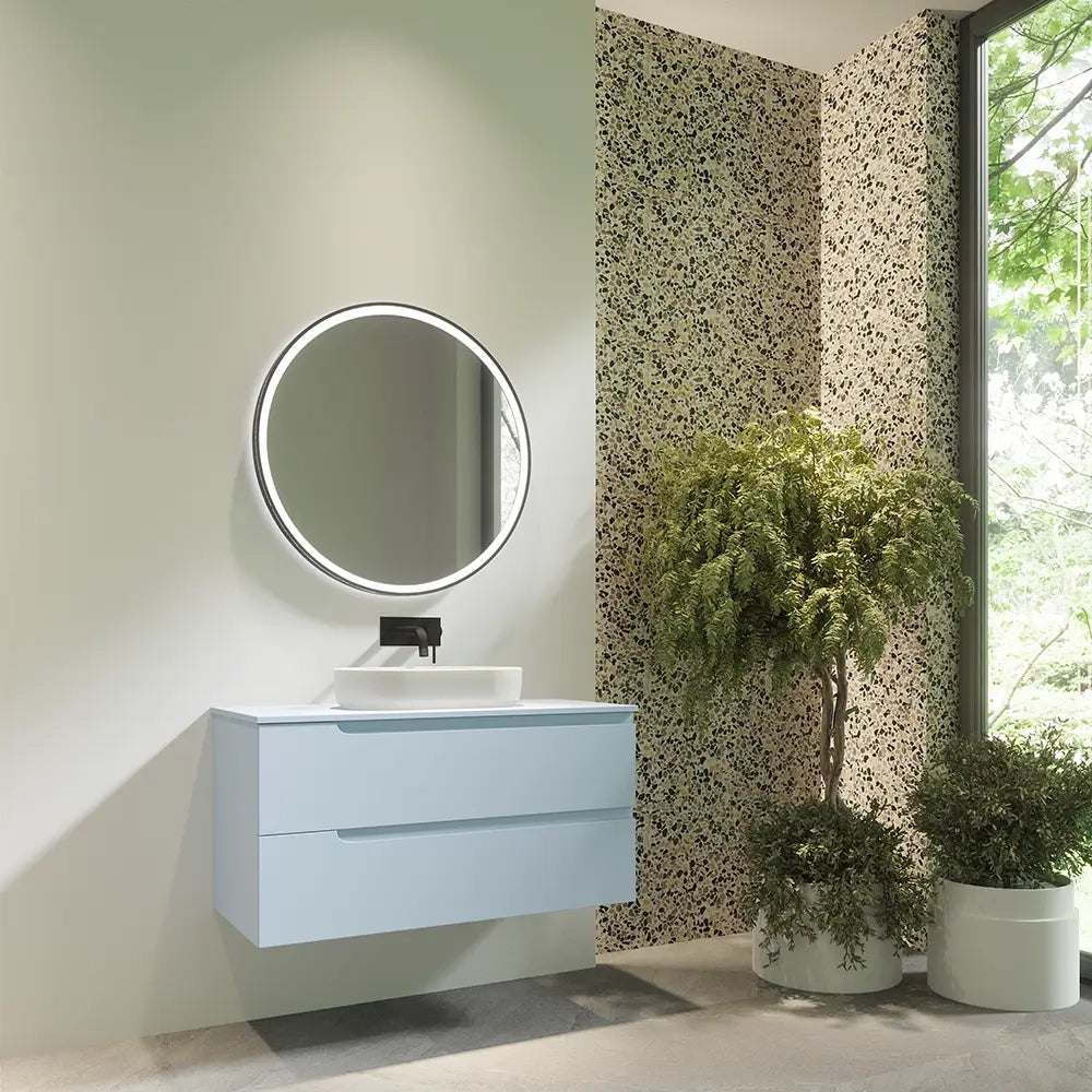Mobile bagno sospeso 70 cm due cassetti color carta da zucchero con top  | Moor