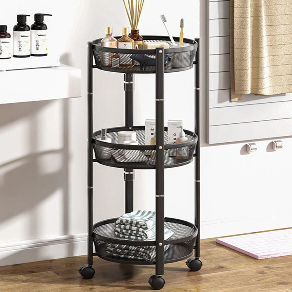 Carrello Pieghevole Salvaspazio Nero con 3 Ripiani Organizer Versatile 88x35cm