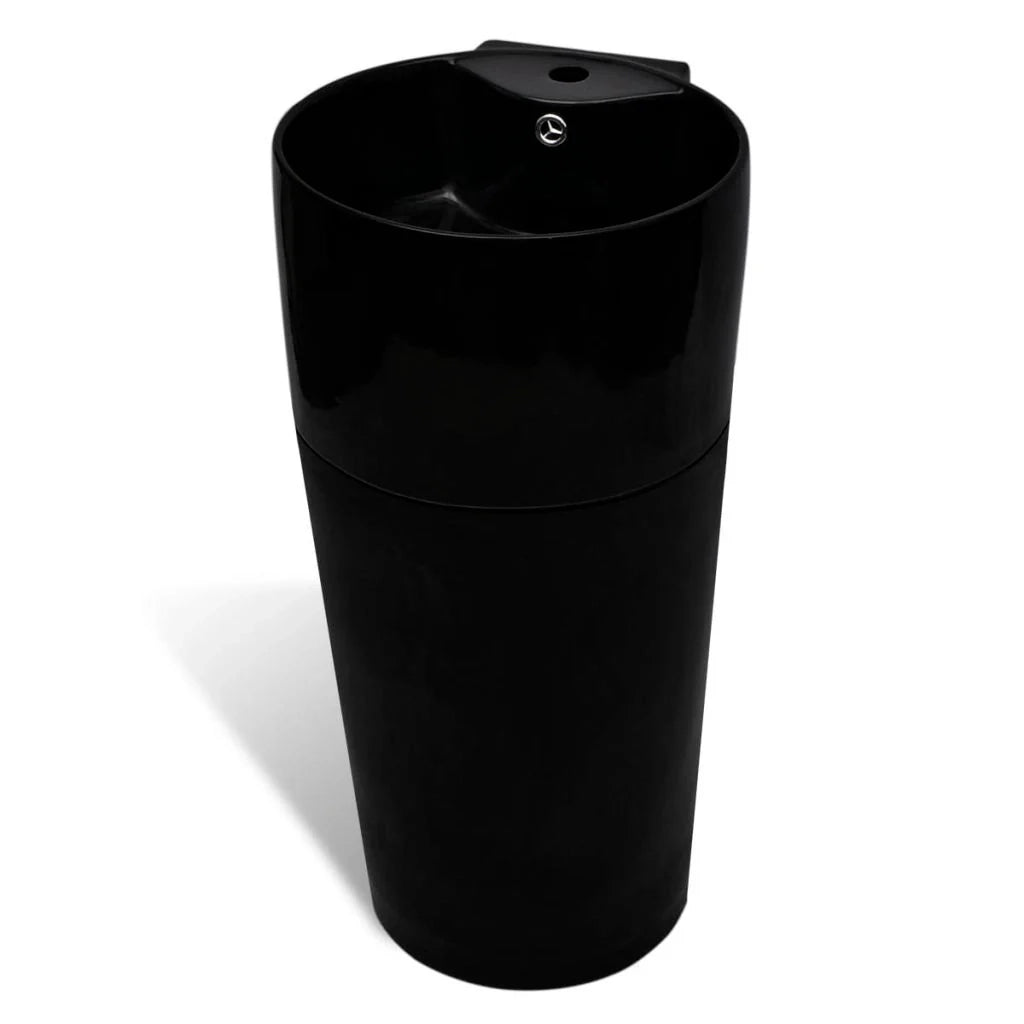 Lavabo in ceramica da 86 cm con foro troppopieno/rubinetto per bagno nero 02_0002518
