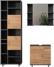 Set di mobili da bagno Ilias, Antracite/quercia dorata, 60.2 cm, composto da mobile sottolavabo, specchiera e colonna alta