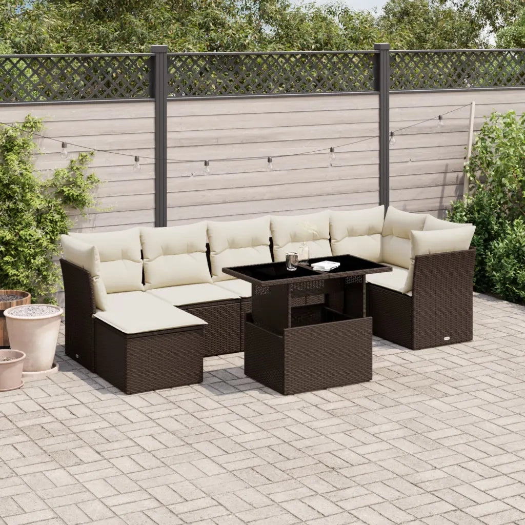 vidaXL Set Divani da Giardino 8 pz con Cuscini Marrone in Polyrattan