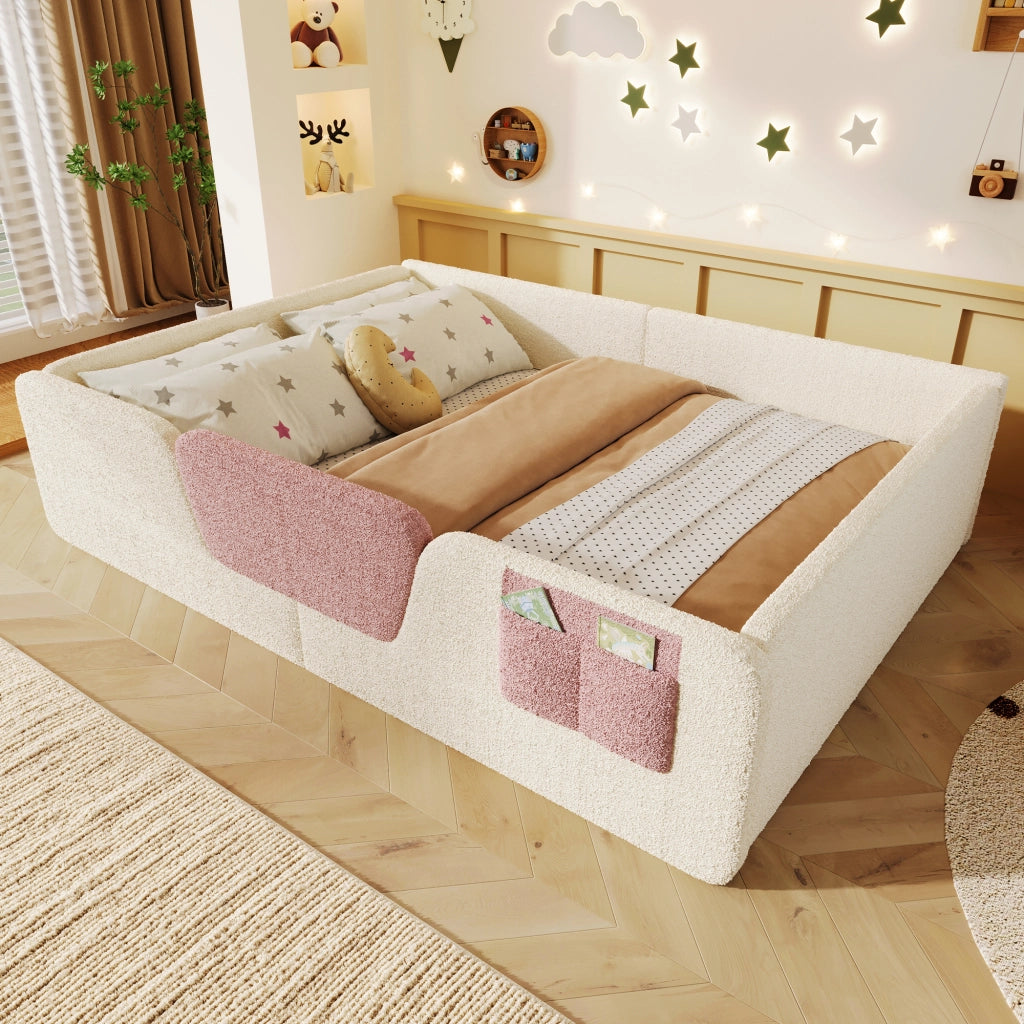 Letto imbottito con sponda 140x190 cm velluto beige