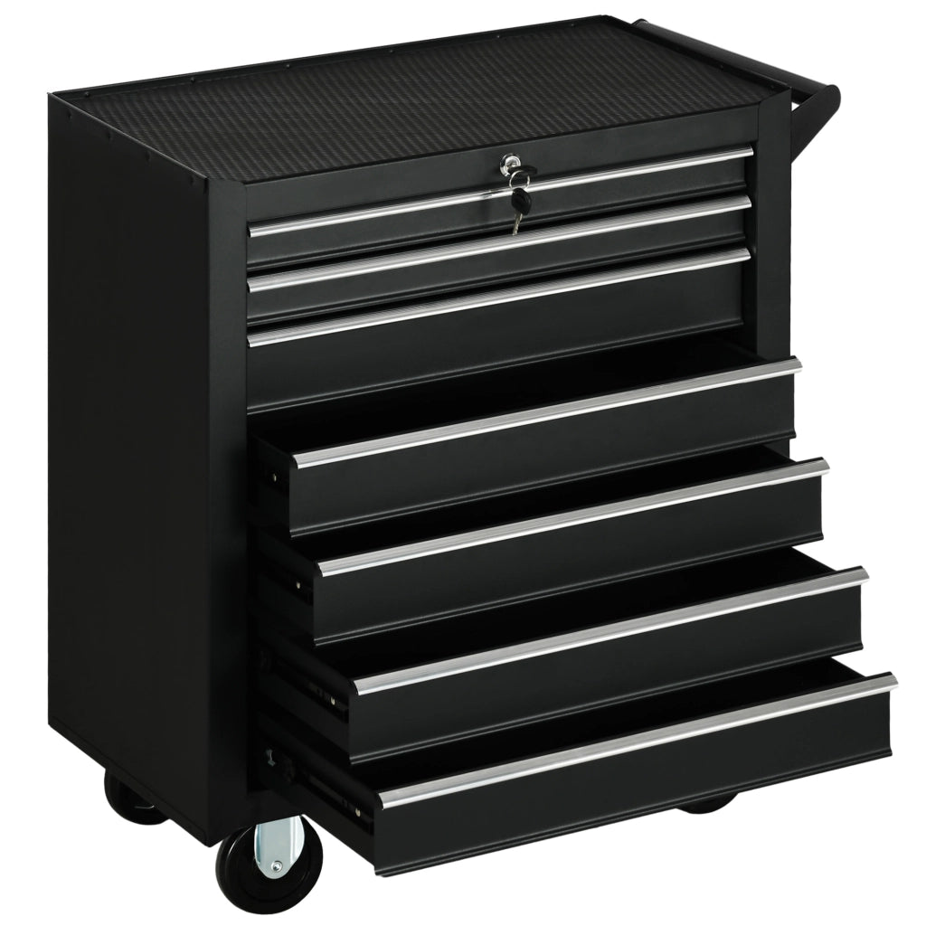Carrello da Officina con 7 Cassetti, Serratura con Chiavi, Ruote e Maniglia, 69x33x75cm, Nero