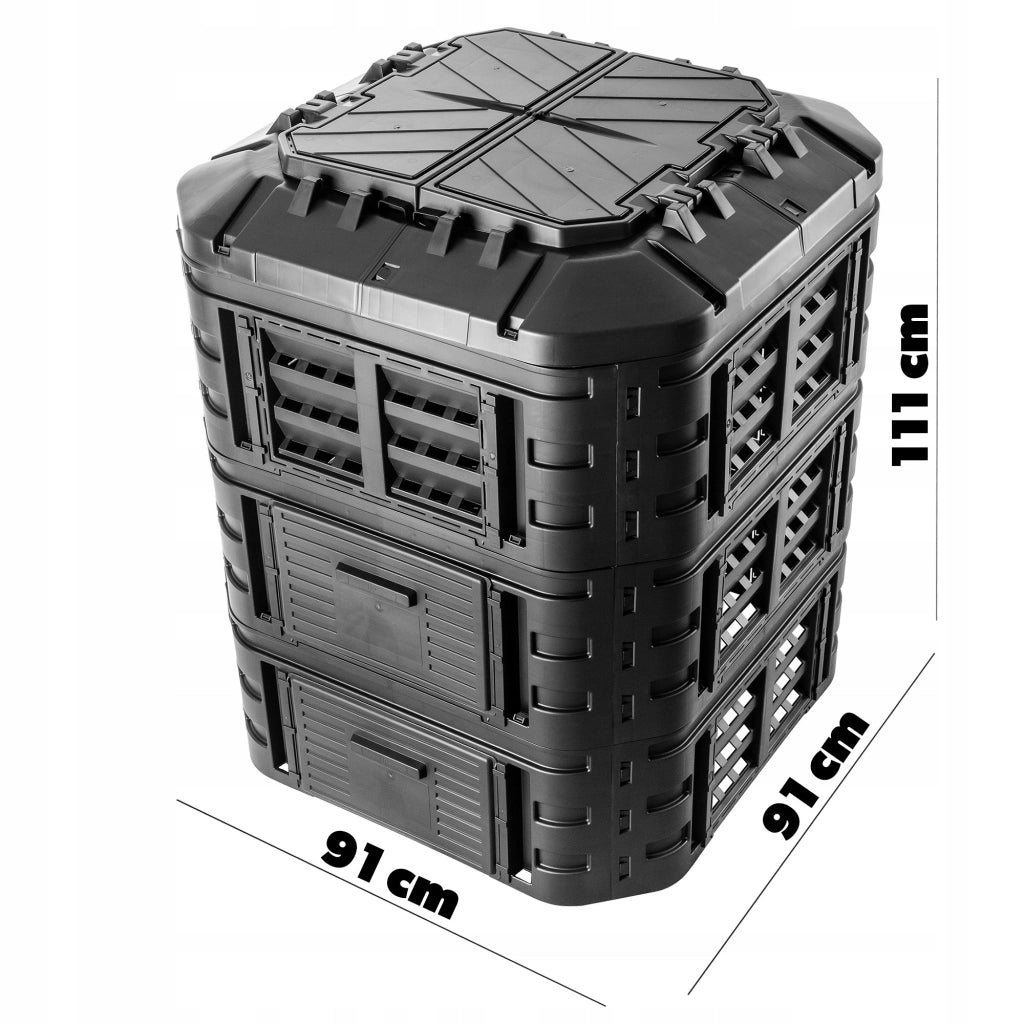Compostiera modulare da giardino KADAX 860L resistente al gelo, utilizzabile tutto l'anno, colore nero.