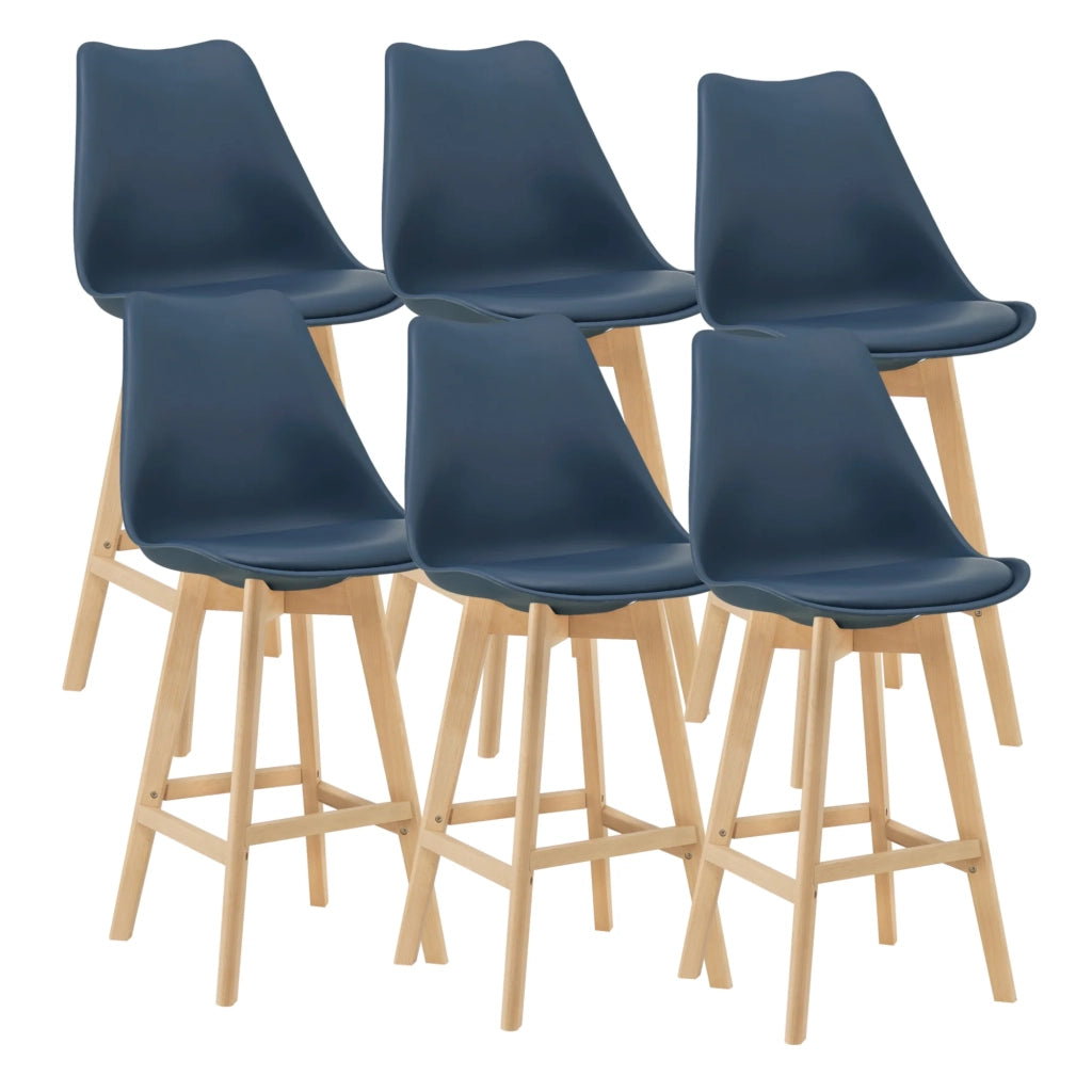Set di 6 sgabelli da bar in plastica sintetica finitura faggio 105 x 48 x 58 cm blu 03_0008725