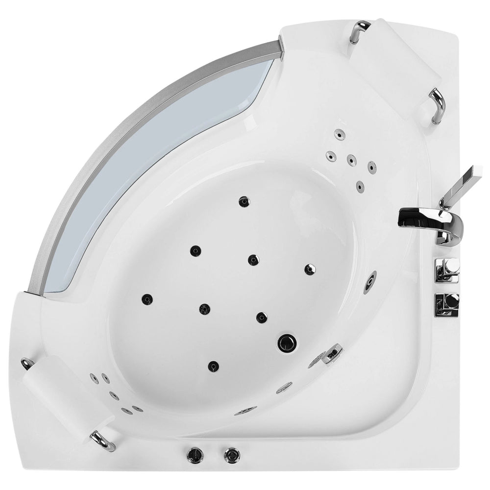 Vasca Idromassaggio Angolare Bianco Sanitario Acrilico con getti massaggianti LED 201 x 150 cm