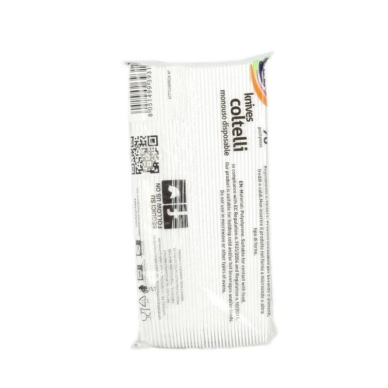 COLTELLI IN PLASTICA MONOUSO 70PZ RIDIGI BIANCHI IN CONFENZIONE RICICLABILE PER FESTE E COMPLEANNI