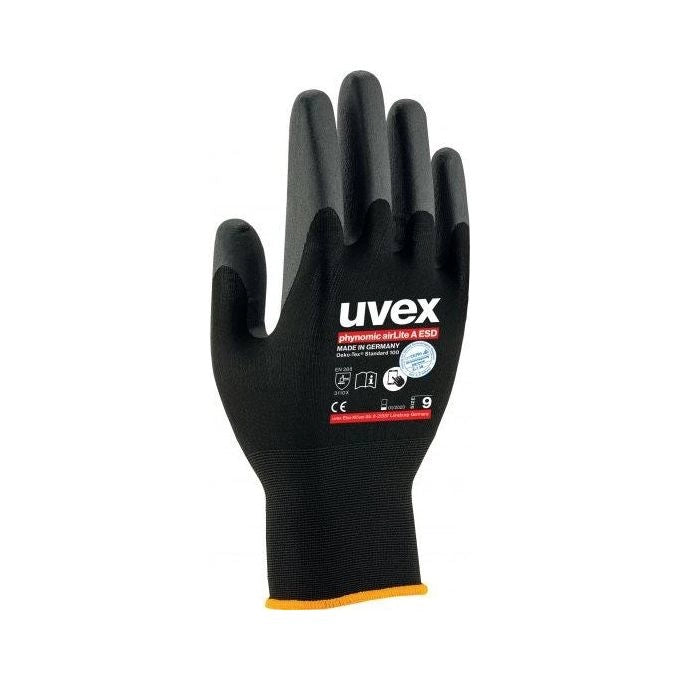 Uvex 6003810 Phynomic airLite A ESD Guanti da Montaggio Antitaglio Livello A EN 388:2016 Taglia 10 colore Nero