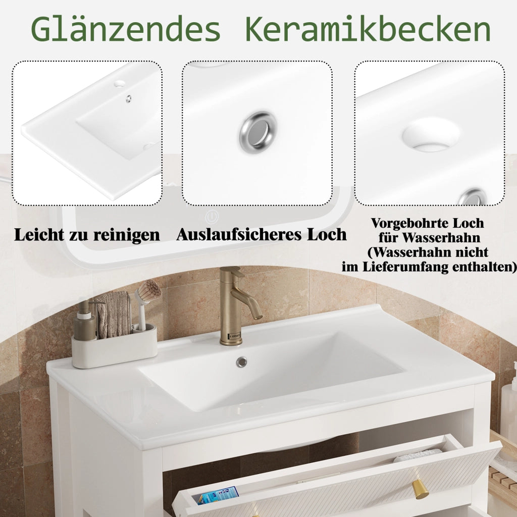 MOBILE DA BAGNO 81 x 46,5 x 86,5 cm Bianco in MDF con lavabo in ceramica