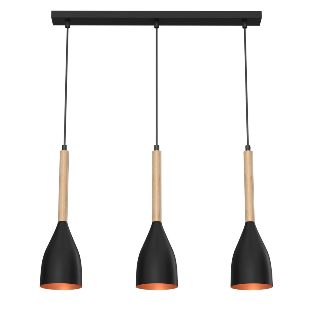 Sospensione Luminex Muza 3xE27 nera oro legno 56cm